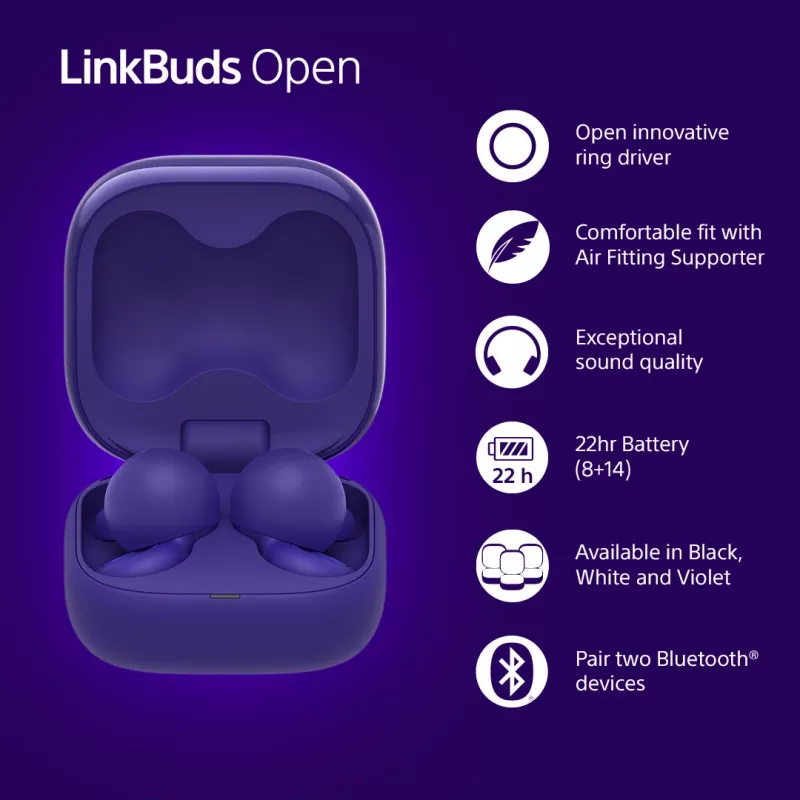 Sony LinkBuds Open WFL910V Auriculares/Headset inalámbricos in-ear llamadas/música Bluetooth violeta