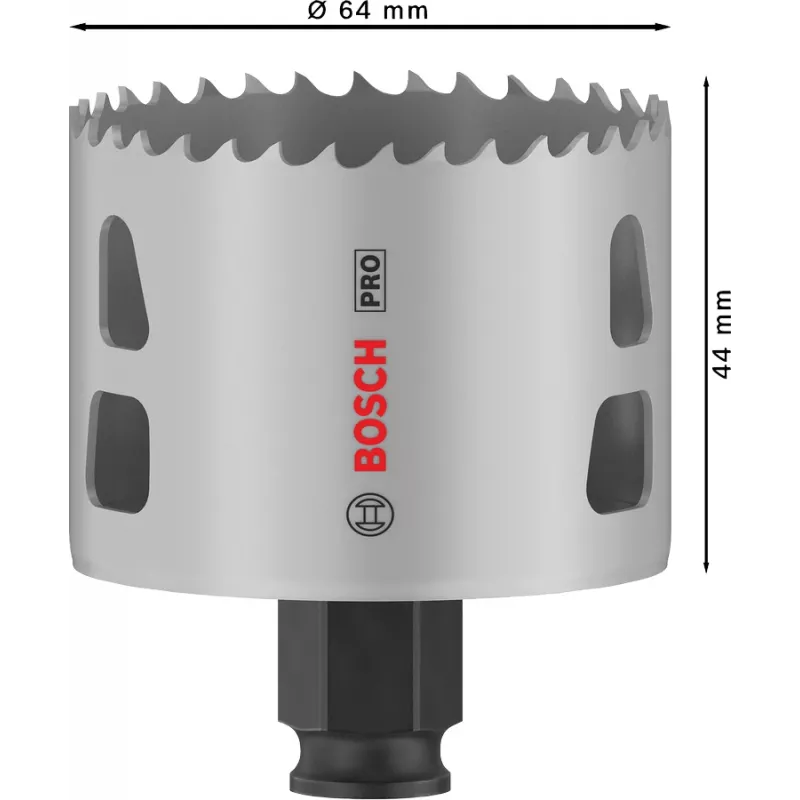 Sierra de corona Bosch PRO Multi Material PC Plus 44/64 mm — unidad suelta, 44–64 mm de diámetro, para taladro, pladur/metal/plástico/madera blanda