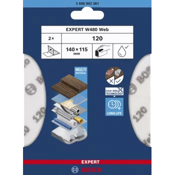 Hoja de lijado Bosch W480, grano fino P320, 115×140 mm, 2 uds.