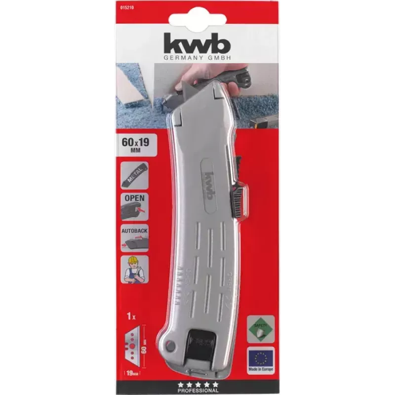 KWB 015210 Profi cúter de seguridad con hoja trapezoidal, 173 mm