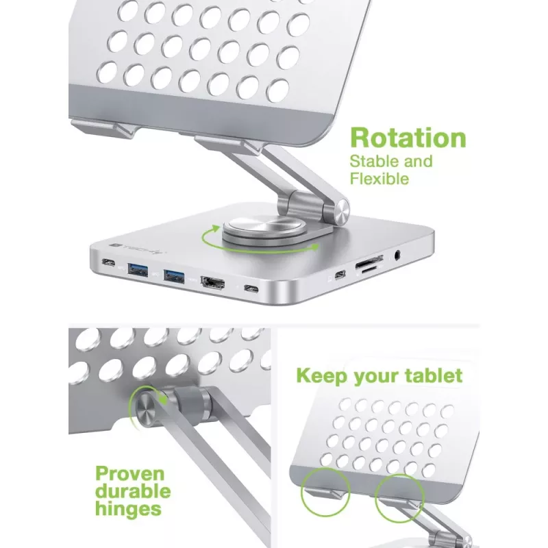 Techly hub USB-C 8 en 1 soporte para tablet con docking station