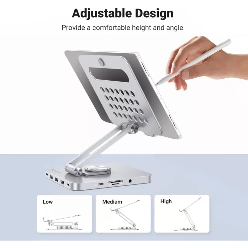 Techly hub USB-C 8 en 1 soporte para tablet con docking station