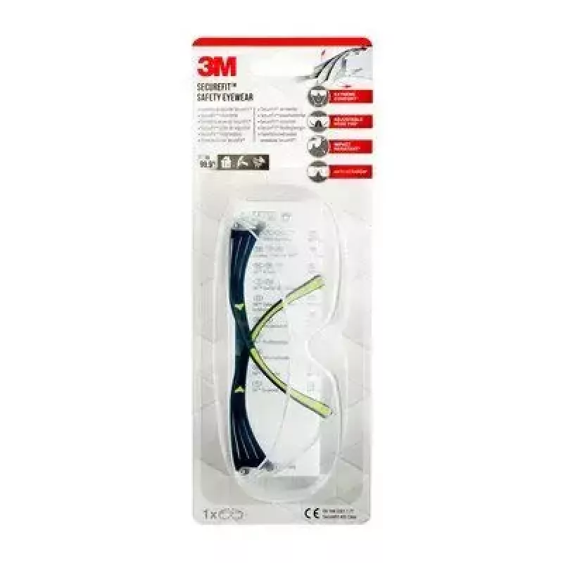 Gafas de seguridad 3M SF4000CC1 — gafas de protección de plástico, lente transparente, negro/verde