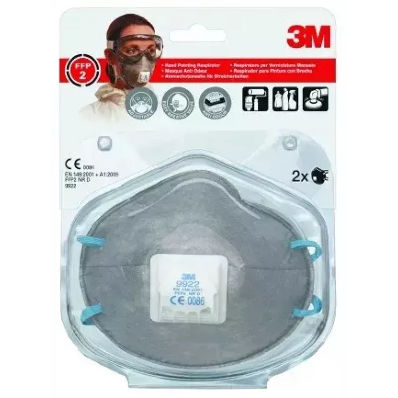 Mascarilla antipolvo 3M 9922C2, reutilizable estilo mascarilla respiratoria, pack de 2, antracita