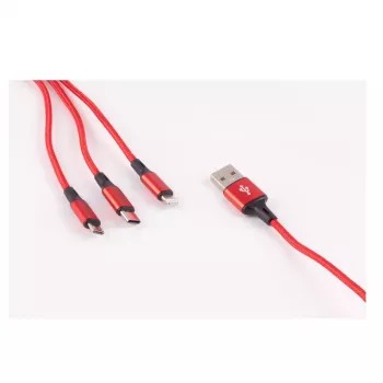 shiverpeaks BASIC-S Cable de carga 3 en 1, USB-A a Micro-B + USB-C + 8 pines, rojo, 1,2 m