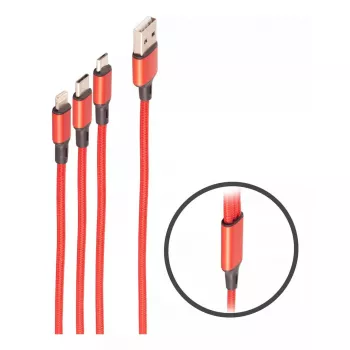 shiverpeaks BASIC-S Cable de carga 3 en 1, USB-A a Micro-B + USB-C + 8 pines, rojo, 1,2 m