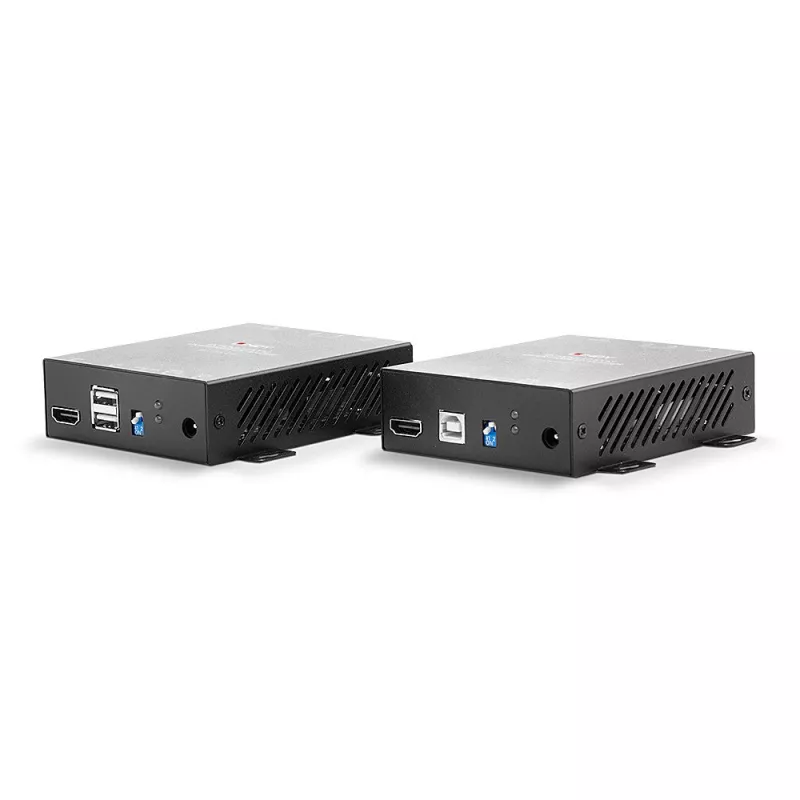 Extensor KVM Lindy 300 m HDMI fibra óptica 4K60 y USB, transmisor y receptor, cableado, 300 m, 3840 x 2160 píxeles, negro, metal