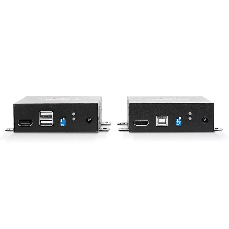 Extensor KVM Lindy 300 m HDMI fibra óptica 4K60 y USB, transmisor y receptor, cableado, 300 m, 3840 x 2160 píxeles, negro, metal