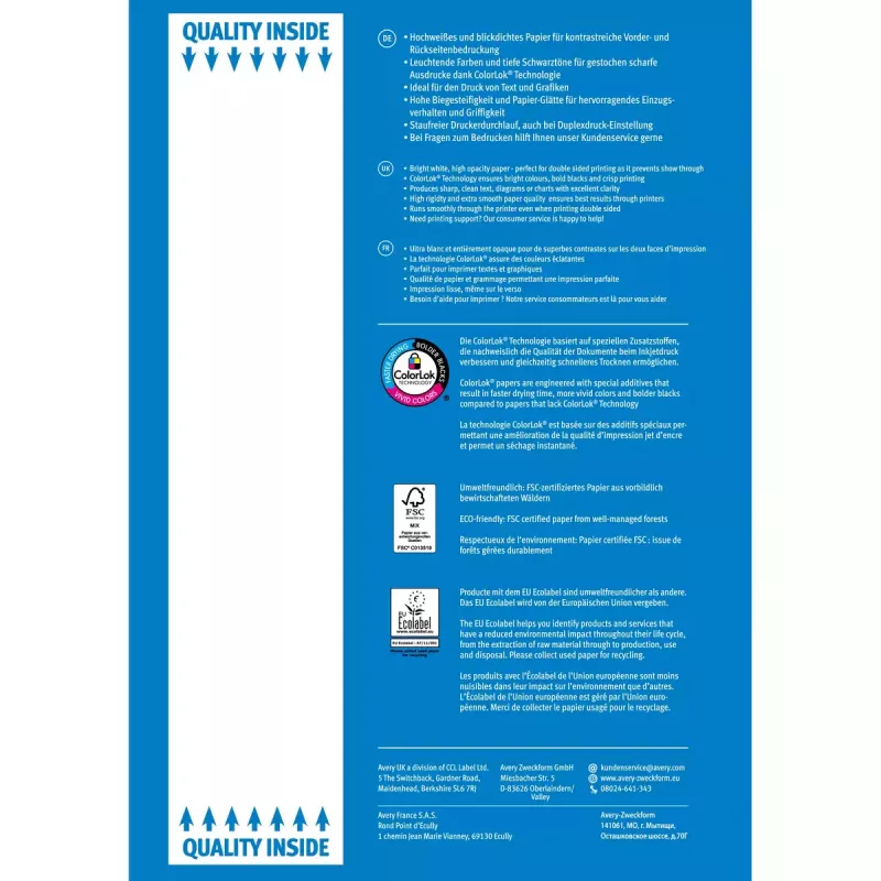 Papel de impresora A4 Avery 90 g/m² 500 hojas