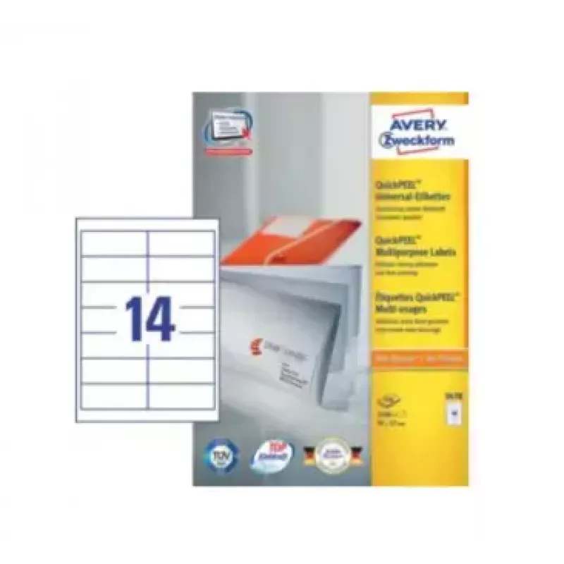 Etiquetas de dirección autoadhesivas Avery Zweckform 3678 — papel blanco, 9,7×3,7 cm, 1400 etiquetas (100 hojas)