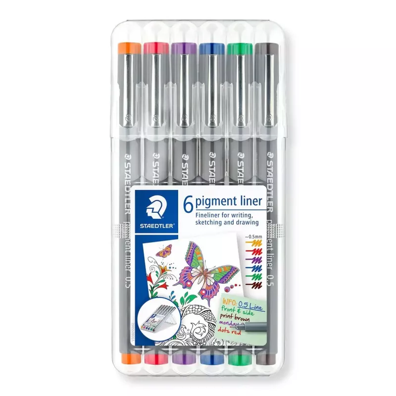 Staedtler Pigment Liner 308 rotulador fino, 0,5 mm, estuche de 6