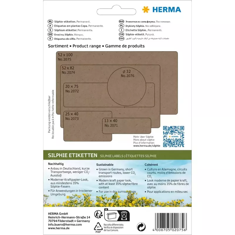 Etiquetas autoadhesivas HERMA 2075 rectangulares con esquinas redondeadas permanentes marrón 72 uds.