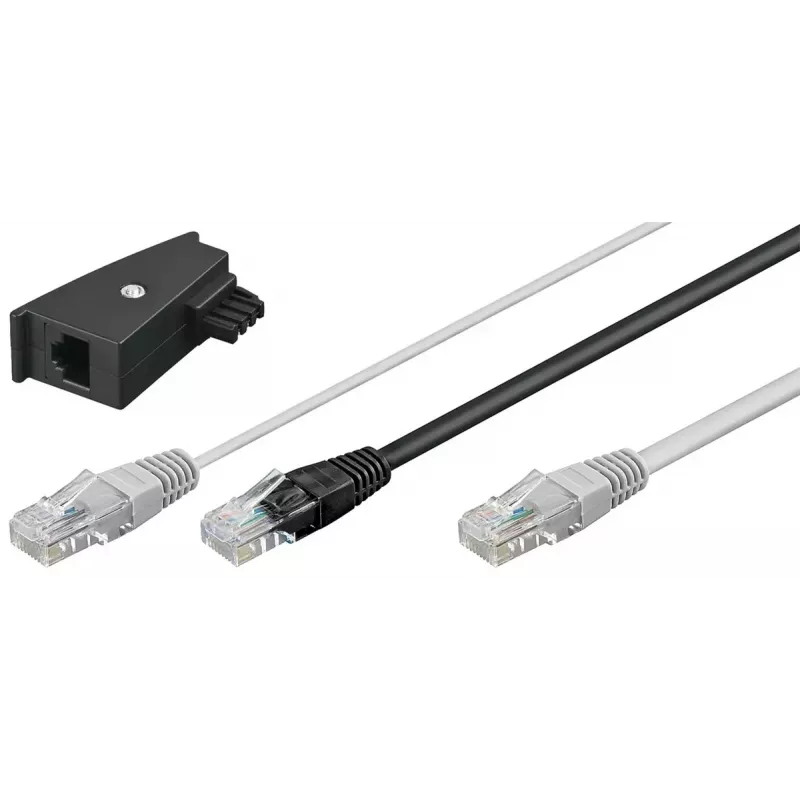 Goobay 95286 cable adaptador TAE, 2x RJ45 a RJ45 (8P8C) / TAE-F, 3 m, negro/gris