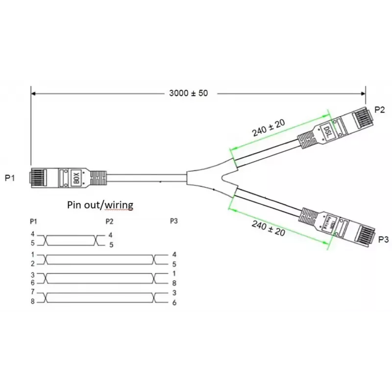 Goobay 95286 cable adaptador TAE, 2x RJ45 a RJ45 (8P8C) / TAE-F, 3 m, negro/gris