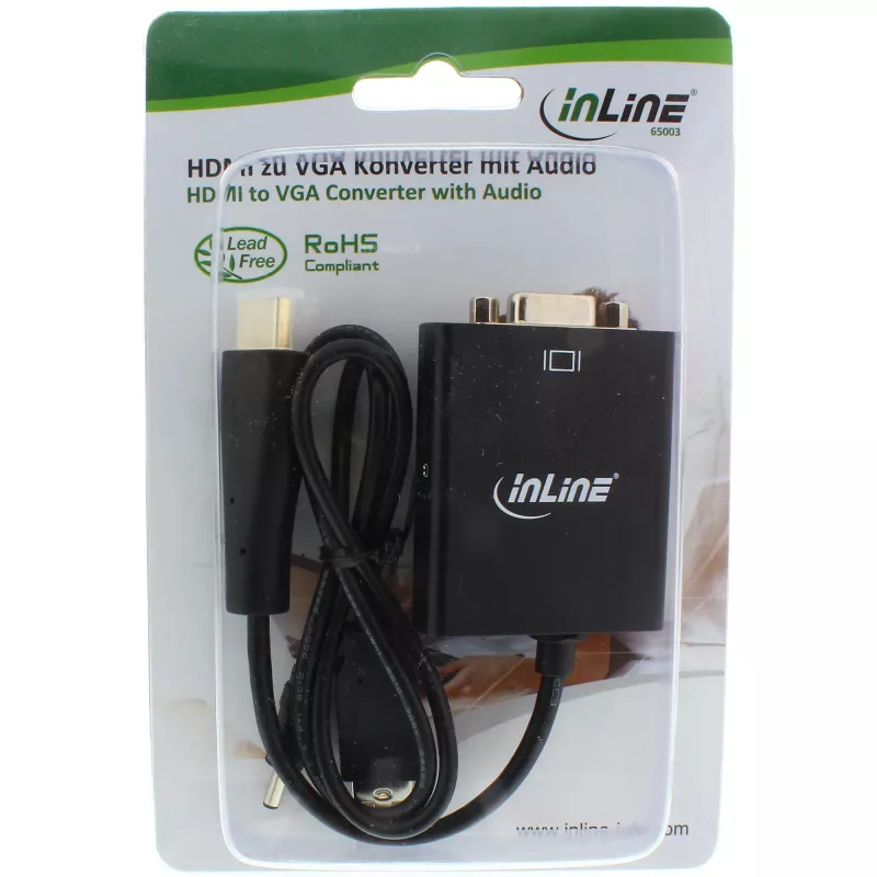 Convertidor InLine HDMI a VGA con entrada de audio salida HDMI VGA y audio estéreo