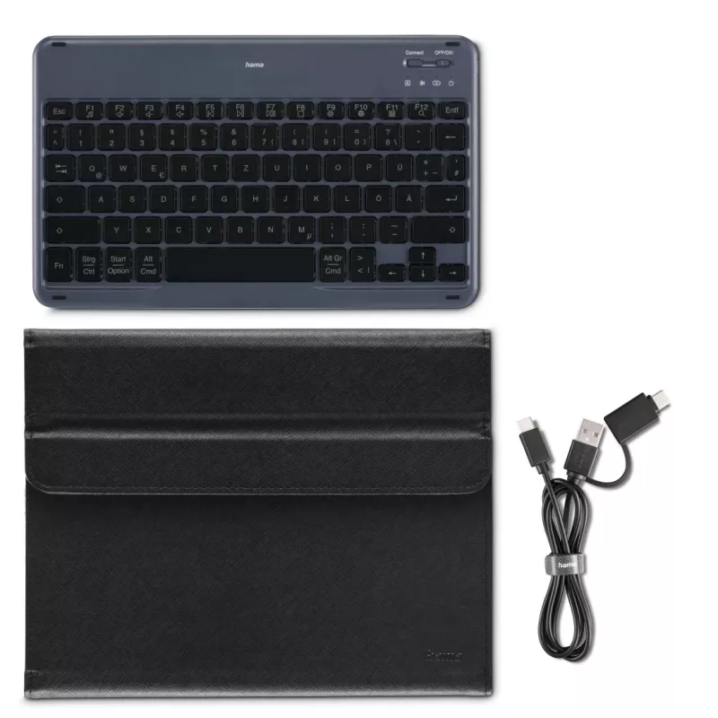 Hama Travel 500 funda con teclado Bluetooth para tabletas de 7–11 pulgadas, QWERTZ (DE), negra