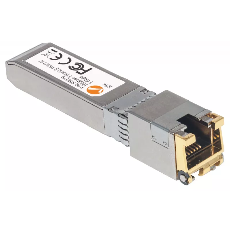 Módulo transceptor Intellinet, 10 Gigabit cobre SFP+, puerto 10GBase-T (RJ45), 30 m, velocidad de transferencia de datos de hasta 10 Gbit/s con cableado Cat6a, Ethernet, fibra/óptica, compatible con MSA, equivalente a Cisco MA-SFP-10G-T, tres años de garantía