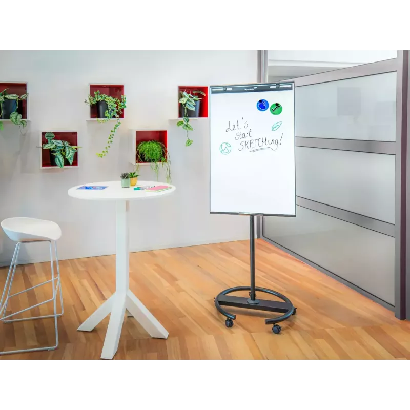 Papelera de flipchart móvil con base redonda Legamaster SKETCH EASY – acero, 5 ruedas, 720×600 mm