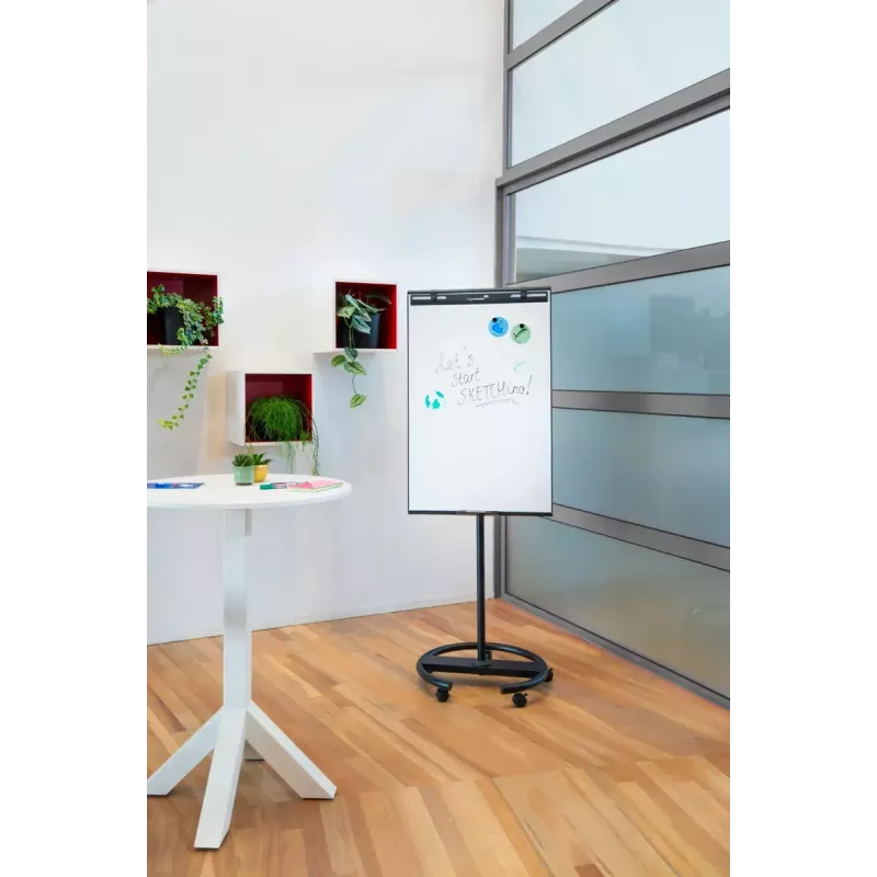 Papelera de flipchart móvil con base redonda Legamaster SKETCH EASY – acero, 5 ruedas, 720×600 mm