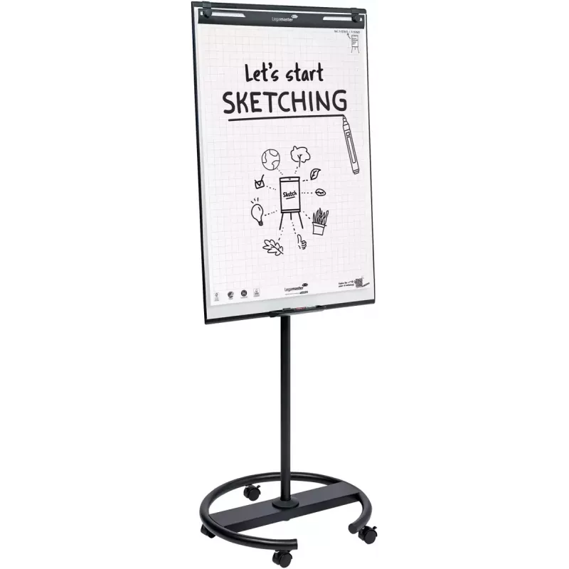 Papelera de flipchart móvil con base redonda Legamaster SKETCH EASY – acero, 5 ruedas, 720×600 mm