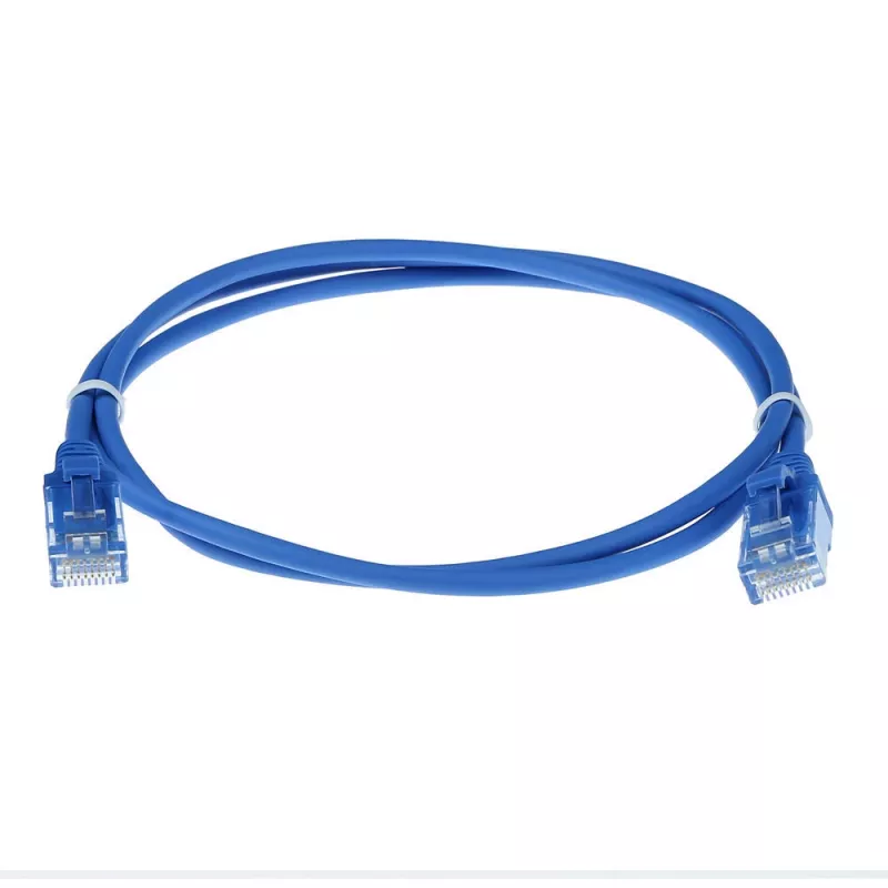 Cable de parcheo slimline para centro de datos ACT azul 7 metros LSZH U/UTP CAT6 con conectores RJ45