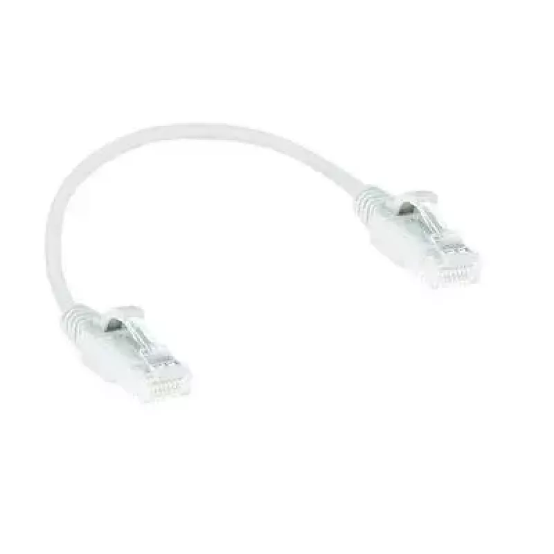 Cable de parcheo slimline para centro de datos ACT blanco 0,25 m LSZH U/UTP CAT6 con protección de lengüeta y conectores RJ45