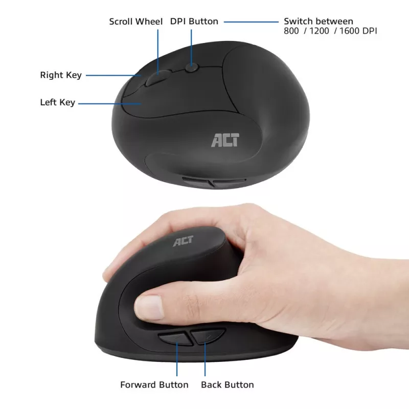 Ratón ACT inalámbrico ergonómico 1600 DPI RF