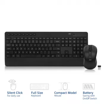 Conjunto de teclado y ratón inalámbrico ACT (Qwerty), clic silencioso, ecológico, fabricado con materiales reciclados