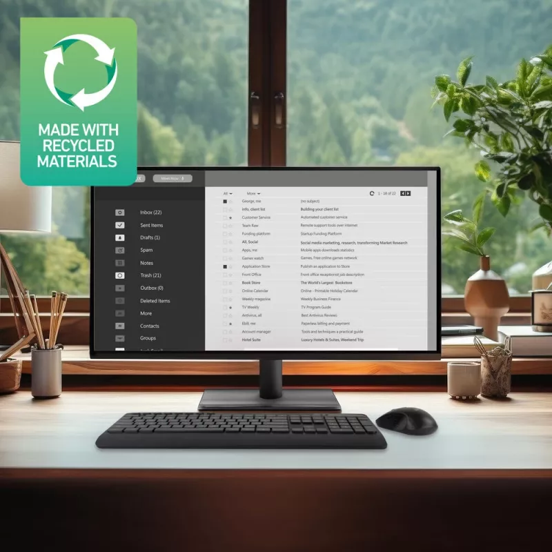 Conjunto de teclado y ratón inalámbrico ACT (Qwerty), clic silencioso, ecológico, fabricado con materiales reciclados