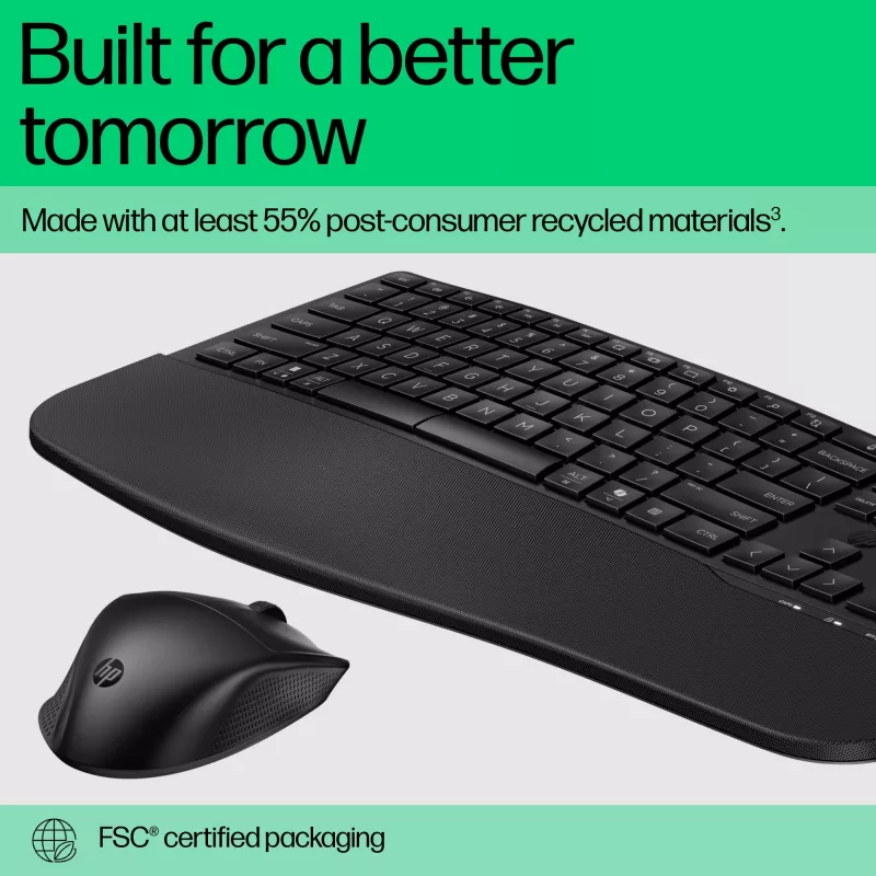 Conjunto de teclado y ratón HP 680 Comfort Dual-Mode, tamaño completo (100%), inalámbrico, RF Wireless + Bluetooth, QWERTY, negro, ratón incluido