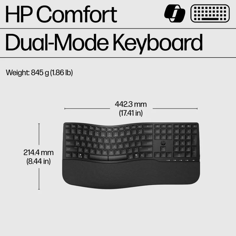 Teclado HP 680 Comfort Dual-Mode, tamaño completo (100%), inalámbrico, RF Wireless + Bluetooth, QWERTY, negro