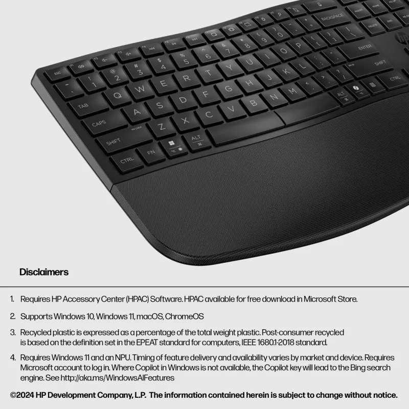 Teclado HP 680 Comfort Dual-Mode, tamaño completo (100%), inalámbrico, RF Wireless + Bluetooth, QWERTY, negro