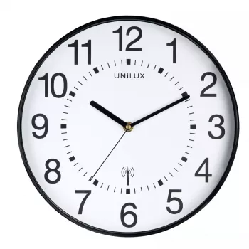 Reloj de pared atómico Unilux WAVE Redondo Negro, 30 cm de diámetro, pila AA, 1,5 V