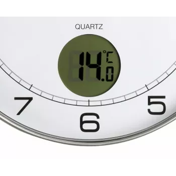 Reloj de pared/mesa Unilux 400094592 — cuarzo, redondo metalizado plateado, Ø 30 cm, pila AA/AAA