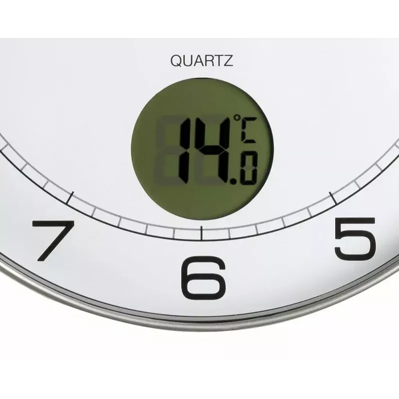 Reloj de pared/mesa Unilux 400094592 — cuarzo, redondo metalizado plateado, Ø 30 cm, pila AA/AAA
