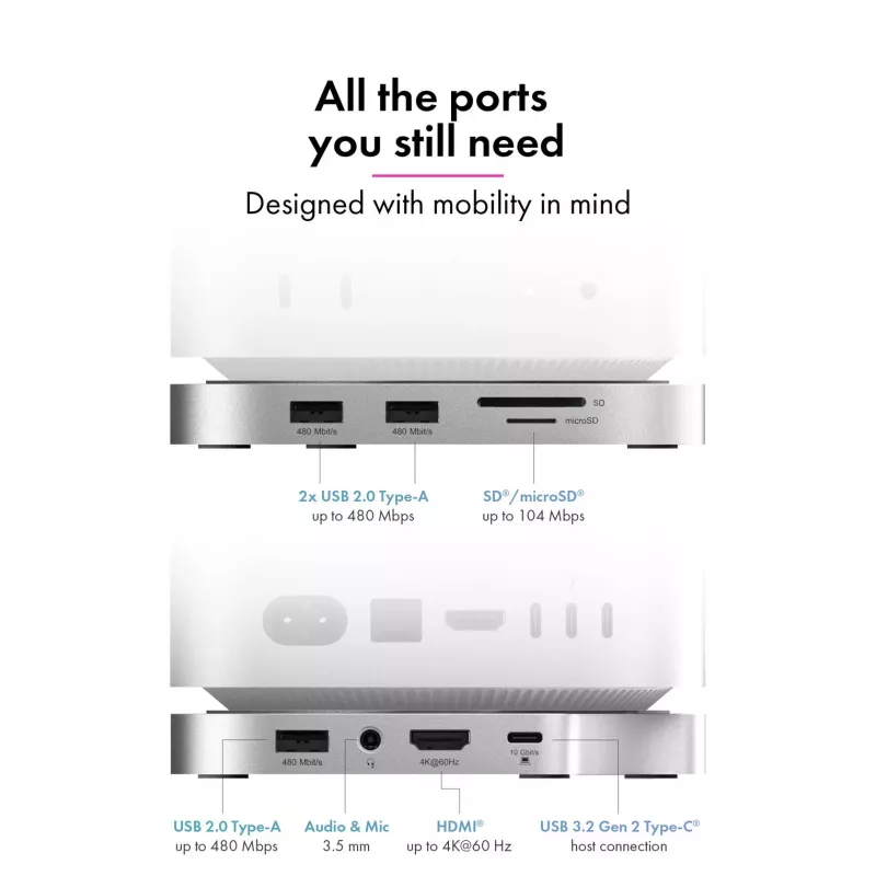 ICY BOX estación de acoplamiento USB Type-C 7 en 1 con ranura M.2 NVMe, SSD, tarjeta de memoria, M.2, 4 TB, USB 3.2 Gen 2 (3.1 Gen 2) Type-C, plateado, aluminio