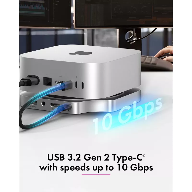 ICY BOX estación de acoplamiento USB Type-C 7 en 1 con ranura M.2 NVMe, SSD, tarjeta de memoria, M.2, 4 TB, USB 3.2 Gen 2 (3.1 Gen 2) Type-C, plateado, aluminio