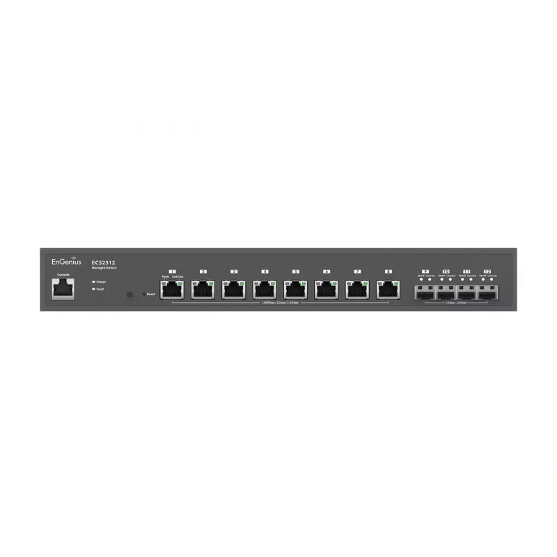 Switch gestionado en nube EnGenius 8 puertos 2.5GbE 4xSFP+ L2+ 13i, gestionado, L2+, 2.5G Ethernet (100/1000/2500), dúplex completo, montaje en rack