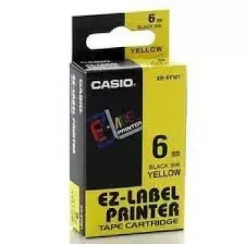 Cinta de etiquetas CASIO XR-6YW1 — 6 mm x 8 m, texto negro sobre fondo amarillo, cartucho negro