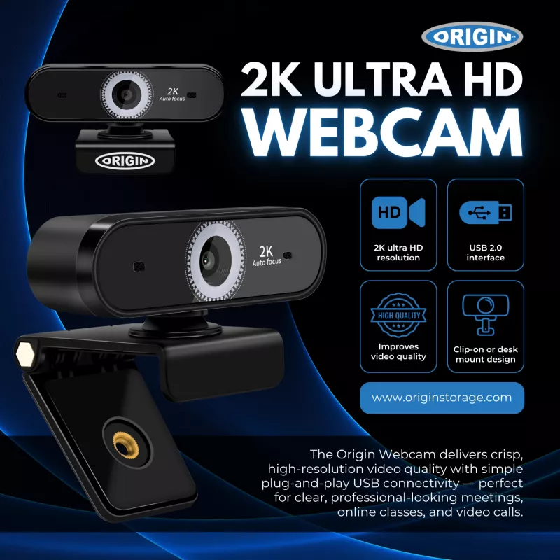 Origin Storage Webcam USB 2K Full HD, 5 MP, 2592 x 1944 píxeles, 2K Ultra HD, 60 fps, 10x, USB 2.0