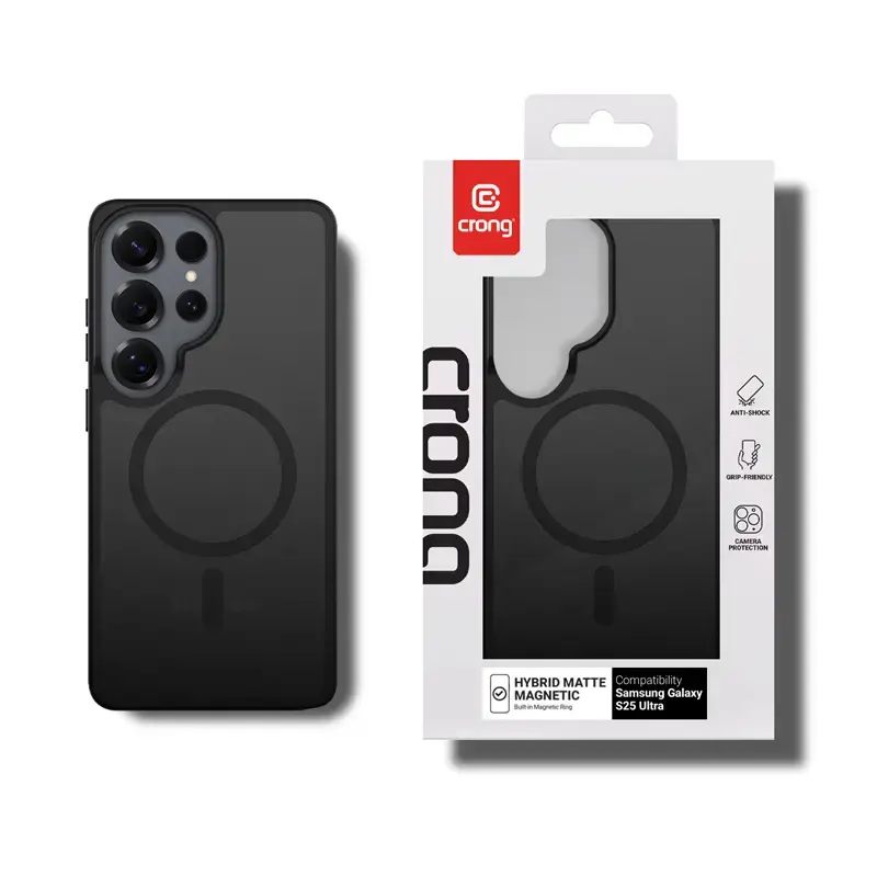 Funda protectora Crong Hybrid Matte Magnetic para Samsung Galaxy S25 Ultra – TPU+PC, negra