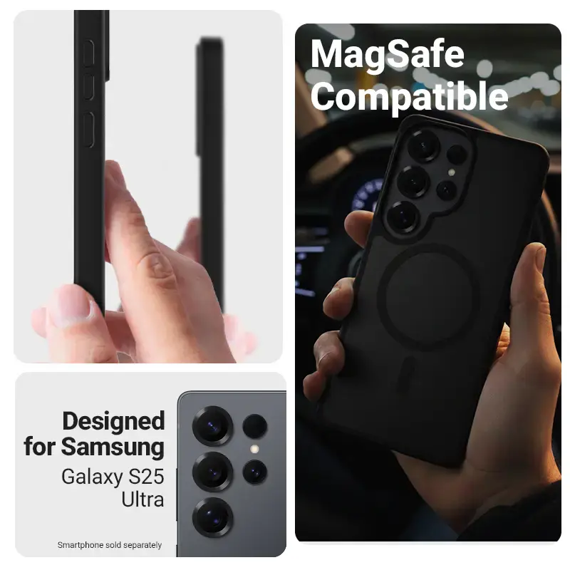 Funda protectora Crong Hybrid Matte Magnetic para Samsung Galaxy S25 Ultra – TPU+PC, negra