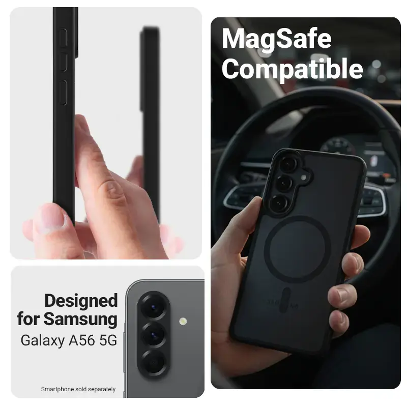 Funda protectora Crong Hybrid Matte Magnetic para Samsung Galaxy A56 — TPU + PC, negra