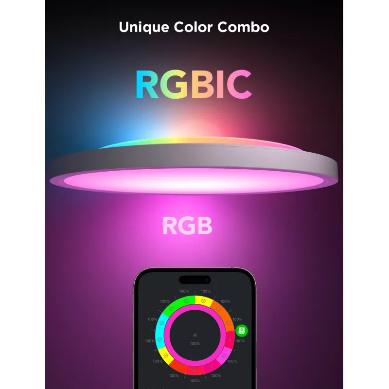 Lámpara de techo inteligente Govee 30 cm RGBWW + RGBIC Wi‑Fi/Bluetooth 28 W, blanca, Ø300×30 mm