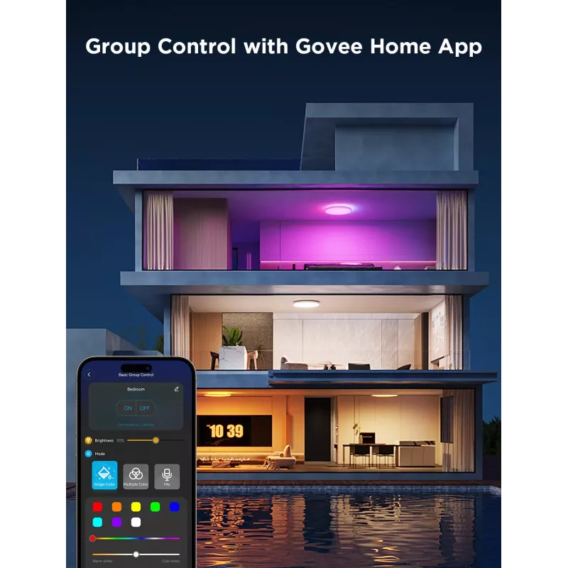 Lámpara de techo inteligente Govee 30 cm RGBWW + RGBIC Wi‑Fi/Bluetooth 28 W, blanca, Ø300×30 mm