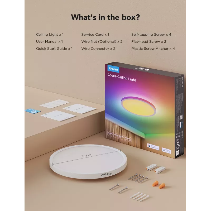 Lámpara de techo inteligente Govee 30 cm RGBWW + RGBIC Wi‑Fi/Bluetooth 28 W, blanca, Ø300×30 mm