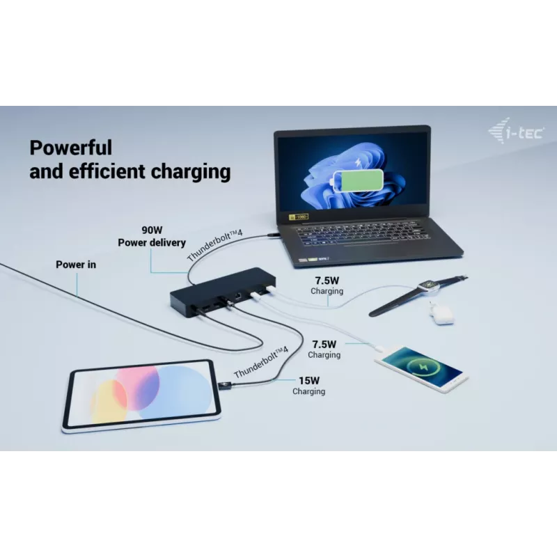 Estación de acoplamiento i-tec Thunderbolt 4 Intelligent Dual Display + Power Delivery 90 W