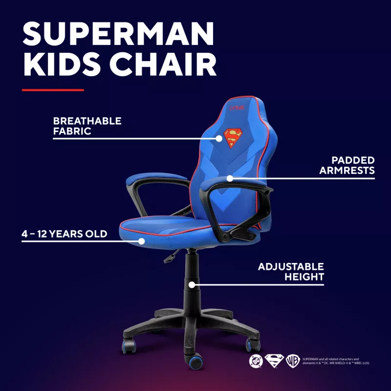 Silla gaming TRUST GXT 703SM REVVO Kids Superman azul – silla gaming para niños, diseño ergonómico, funciones ajustables