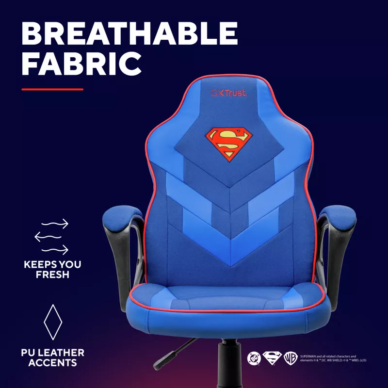 Silla gaming TRUST GXT 703SM REVVO Kids Superman azul – silla gaming para niños, diseño ergonómico, funciones ajustables