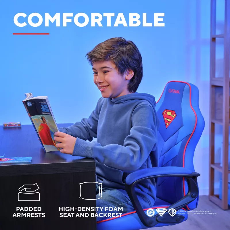 Silla gaming TRUST GXT 703SM REVVO Kids Superman azul – silla gaming para niños, diseño ergonómico, funciones ajustables